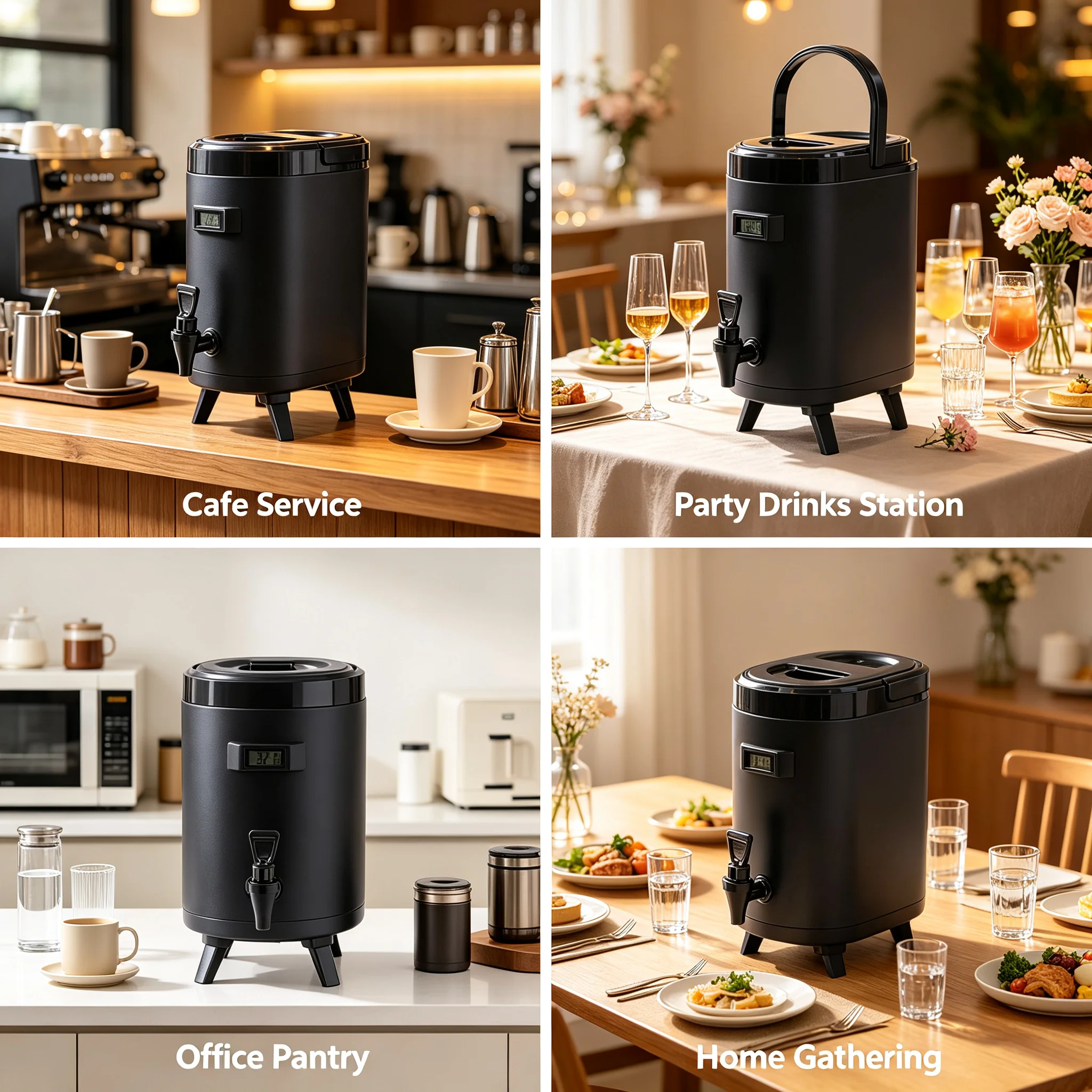 Insulated Beverage Dispenser 8L/2.11Gal, Hot & Cold Water Jug with Faucet & Thermometer, 24H Temperature Retention, Stainless Steel Liner for Coffee Tea Milk, Black