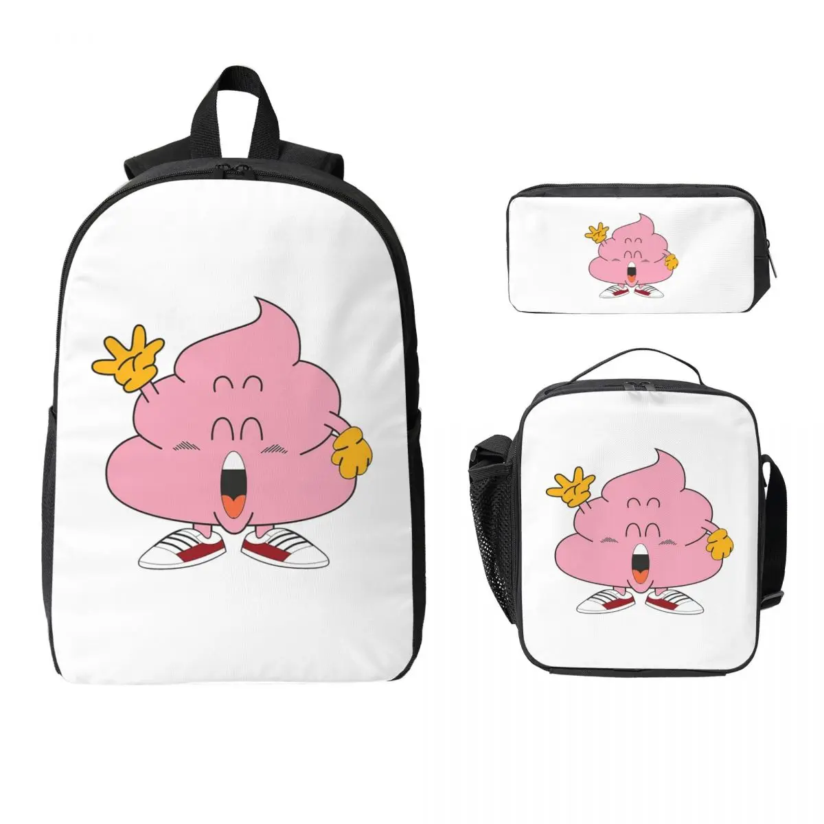 

Dr Slump Arale's Pink Poop Backpack Student BookBag School Bag Computer Shoulder Bags 3ps Insulated Lunch Bag Pencil Case
