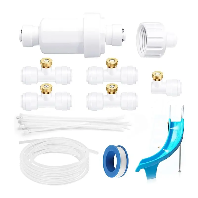 AFOURT-Slide Water Tubing Kit Pool Sprays Kit With Hose Adaptor For Straight & Curved Swimming Pools Fan Misting Kit For A Cool
