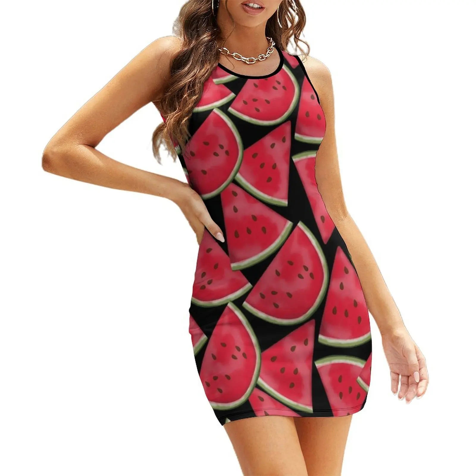 

Watermelon on black Sleeveless Sundress dresses for women Woman's evening dress cocktail dresses birthday dresses for women