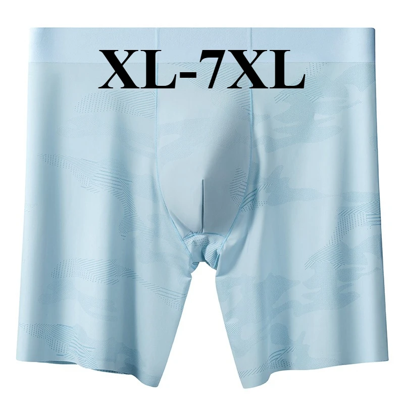 

Мужские камуфляжные трусы больших размеров XL-9XL, летние, дышащие, из ледяного шелка, бесшовные, удлиненные, с защитой от натирания, боксеры с длинными штанинами