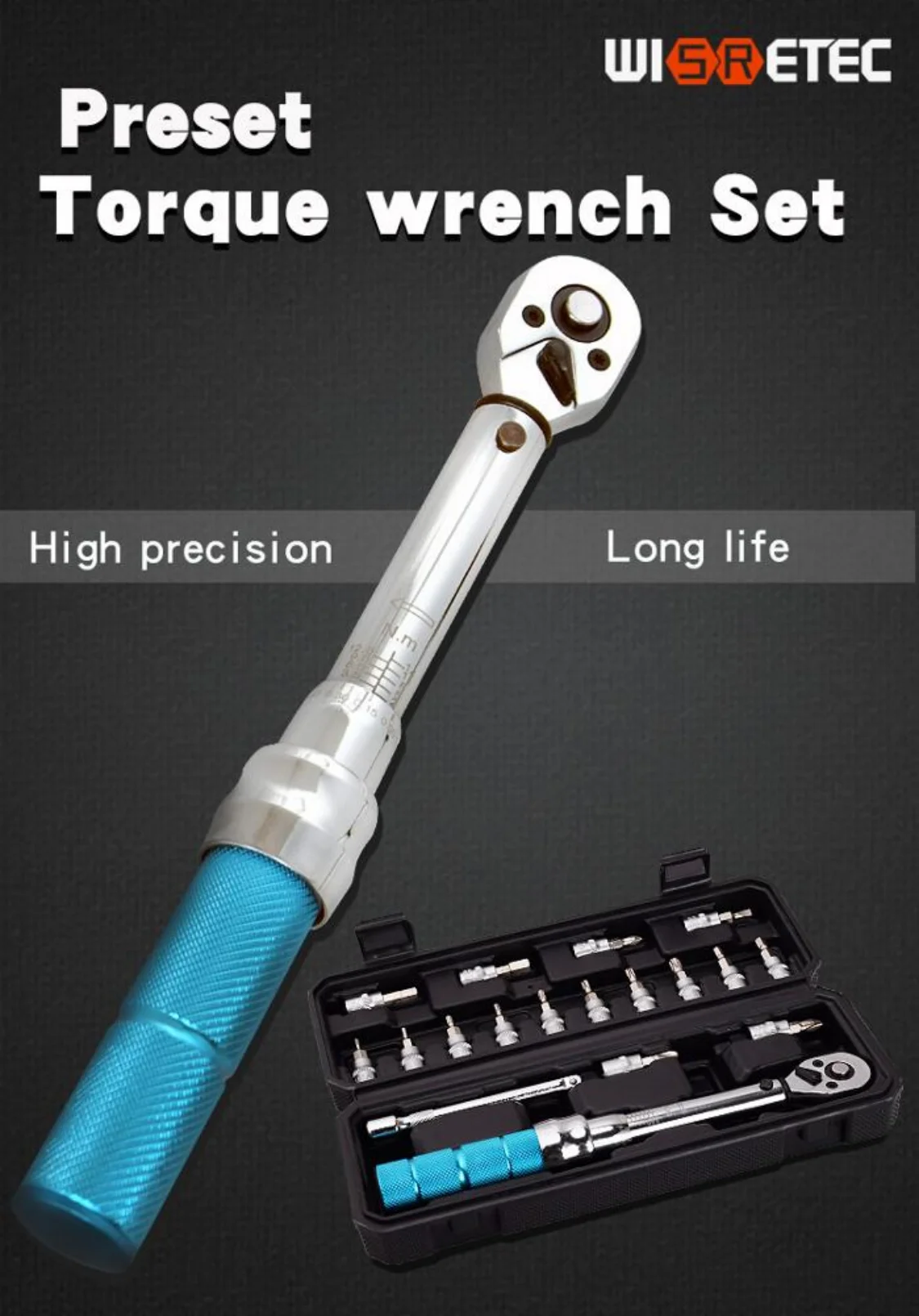 Preset adjustable torque 1/4 20NM bike repair 18pcs black plastic box ratchet torque wrench for tool sets