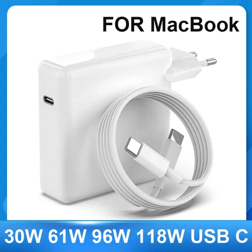 Adaptador de corriente del cargador USB C de 30W 61W 96W 118W para MacBook Pro 16, 15, 13 pulgadas, nuevo aire 13 pulgadas funciona con tipo C PD