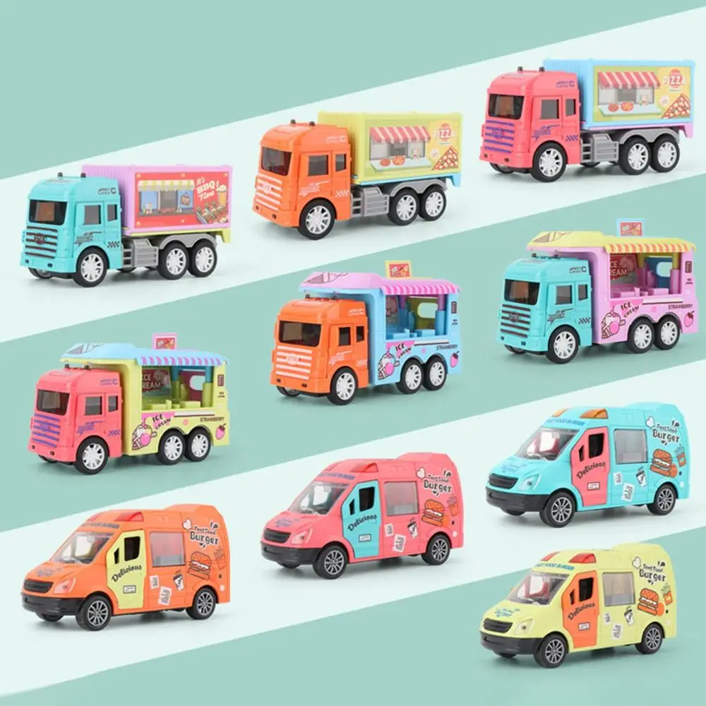 Random Color Plastic Openable Door Push Forward/Backward Mini Inertia Car Van Lorry Model Ice Cream Truck Kitchen Role Play