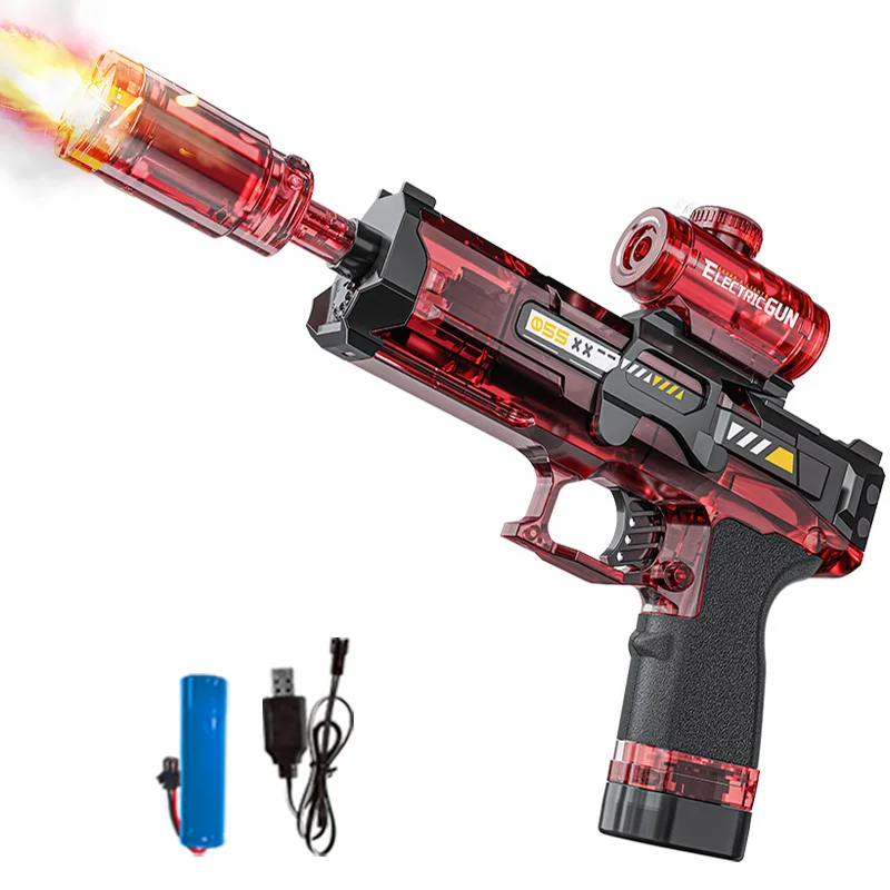 LED Glowing Smoke Electric Shooting Gun Toy for Kids Simulated Sound Effect Children Outdoor Play Automatic Pistol Christmas Toy