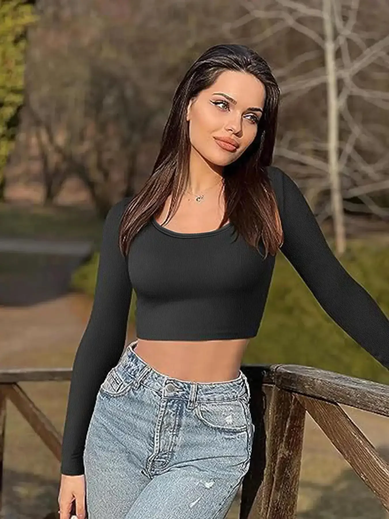 

Plus Size 1XL-5XL Women's Casual Summer Long Sleeve Shirt Women Soft Comfort Solid Color Round Neck Sports Base Shirt