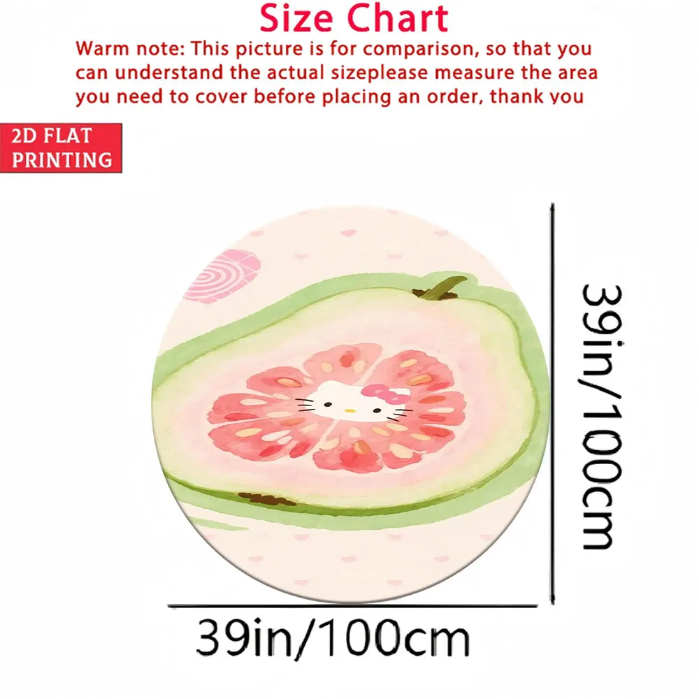 

Мягкий круглый напольный коврик Hello Kitty Guava Fruit для детской комнаты, 39-дюймовый милый нескользящий круглый коврик с акварельным принтом