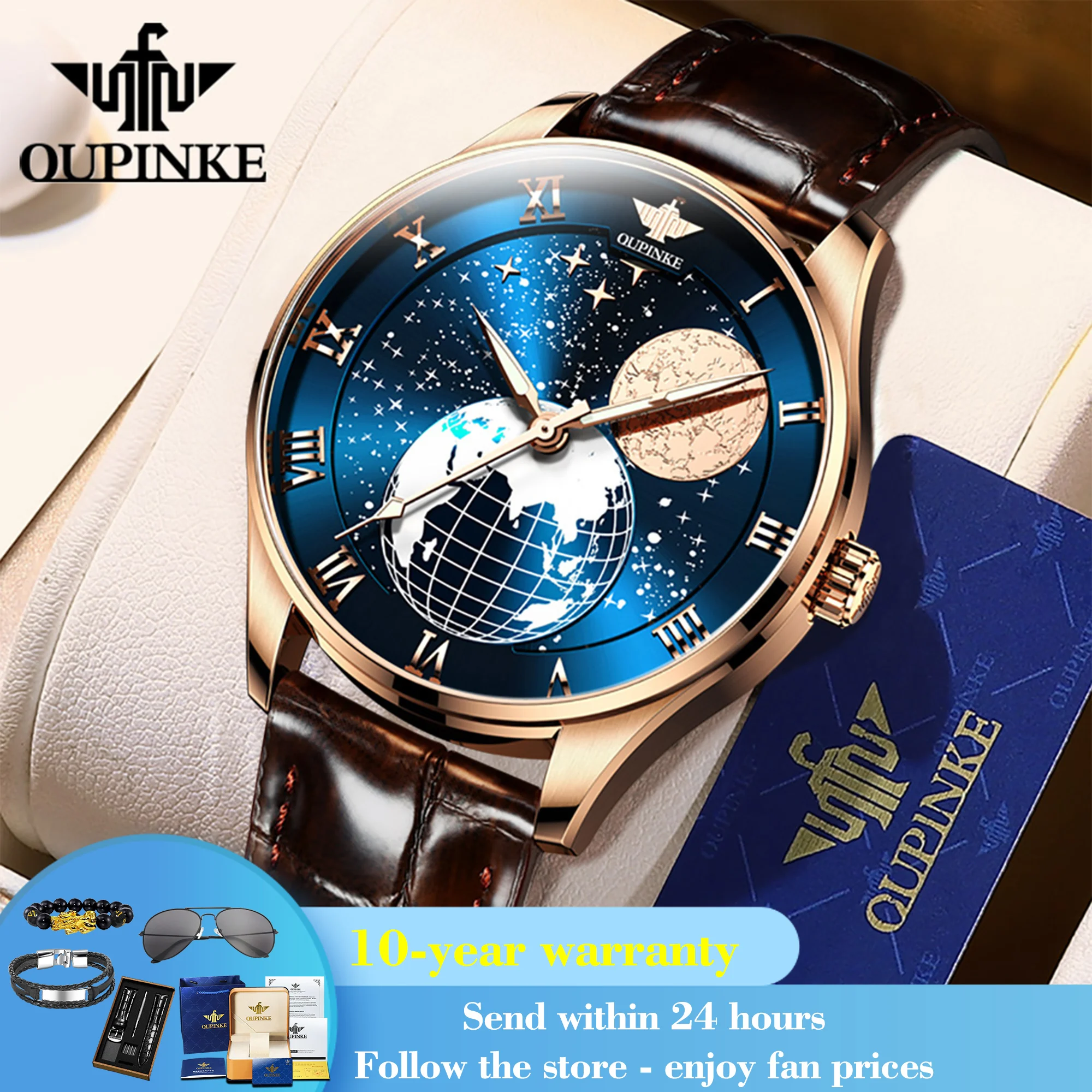 OUPINKE 3177 Classic Mechanical Watch For Men Luxury Roman Scale Deep Waterproof Wristwatch Synthetic Sapphire Mirror Man Watch