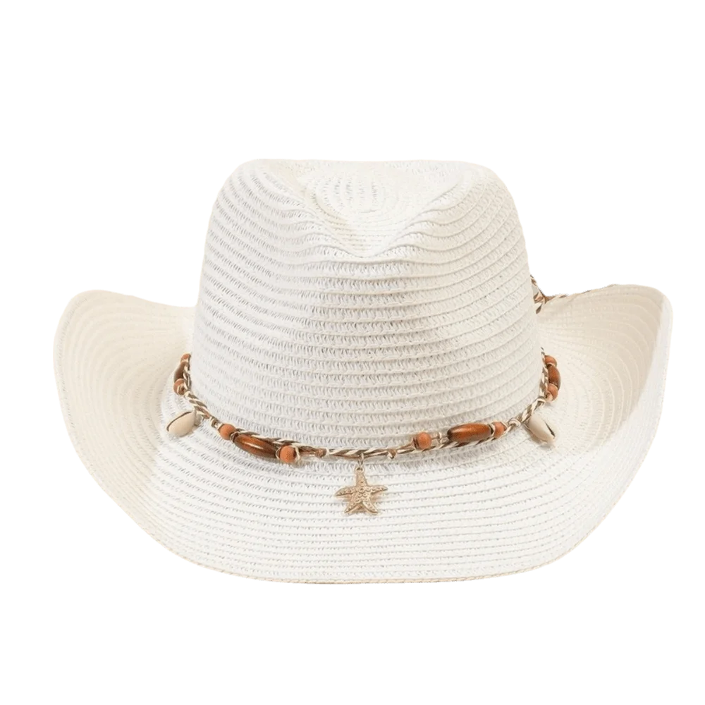 Unisex Acrylic Fibers Straw Cowboy Hat Conch Shell Windproof Sun Hat Foldable UV Protection Floppy Hat Vacation
