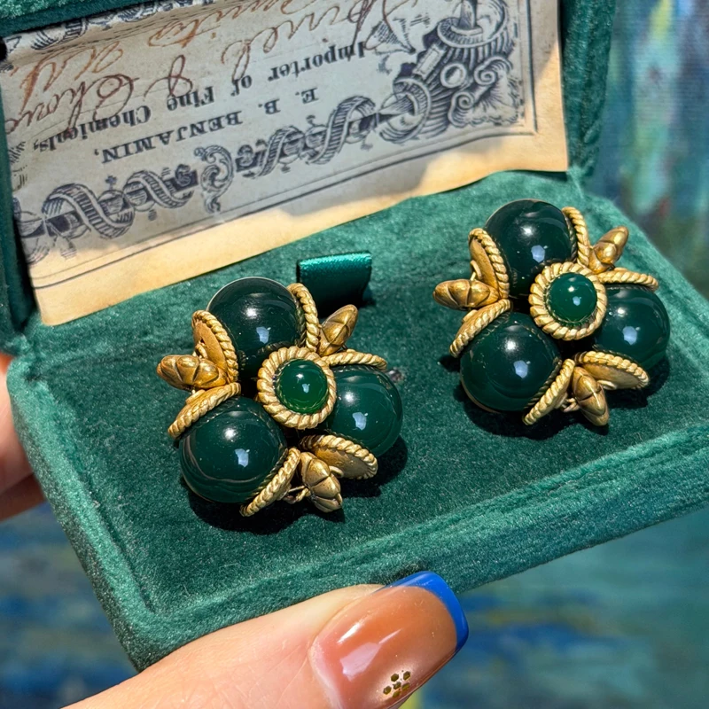

Vintage Red Glaze Stud Earring Emerald Gold Color Ball Green Pearl Turquoise Jewelry Designer Luxury Brand Wedding Christmas