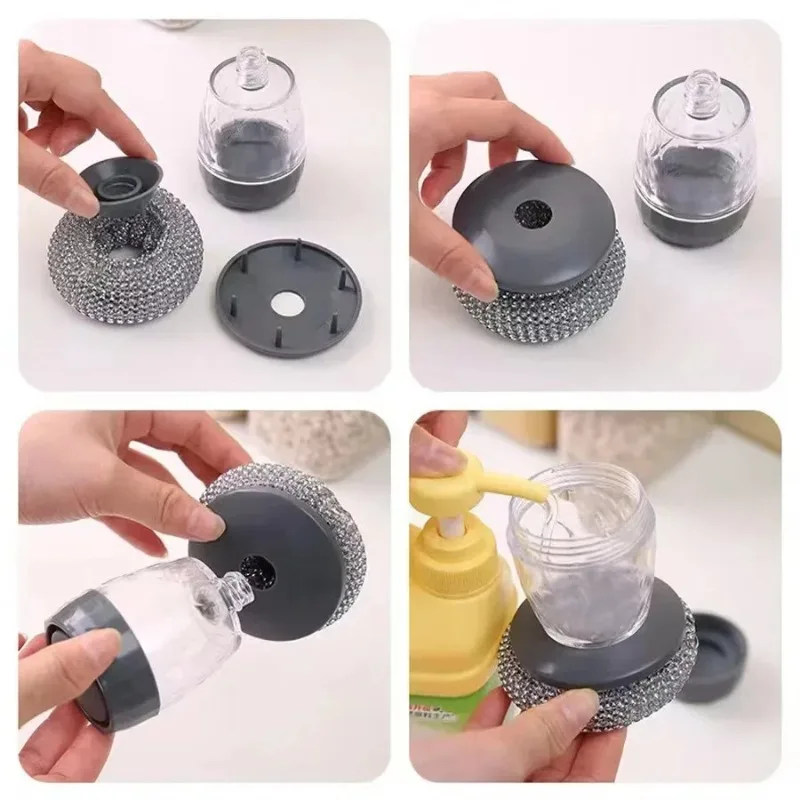 1-5Pcs Portable Wire Ball Dish Brush Stainless Steel Pot Scrubber with Dispenser Home Kitchen Tableware Cleaning Supplies