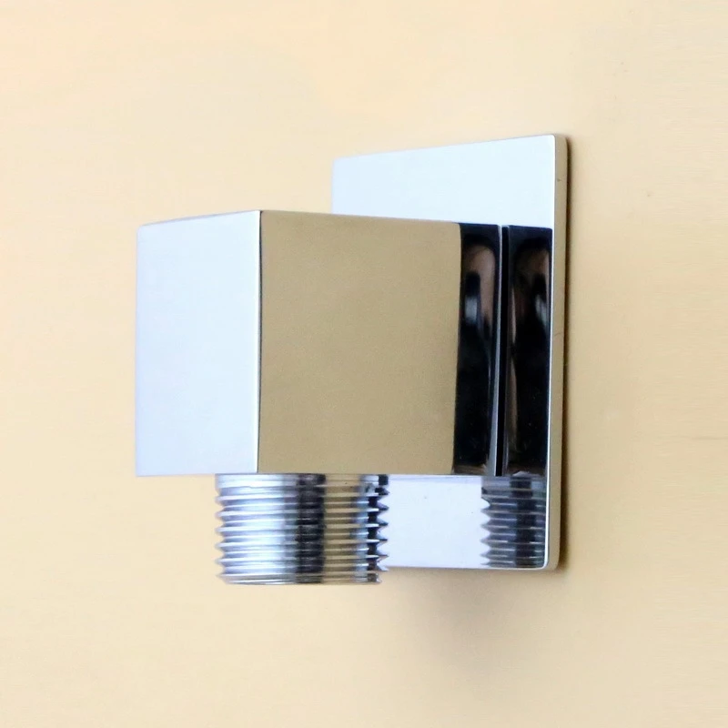 G1/2Inch Shower Hose Connector Square Accessories for Bathroom Brass Body Wall Connector Bracket for Shower Hose -Silver