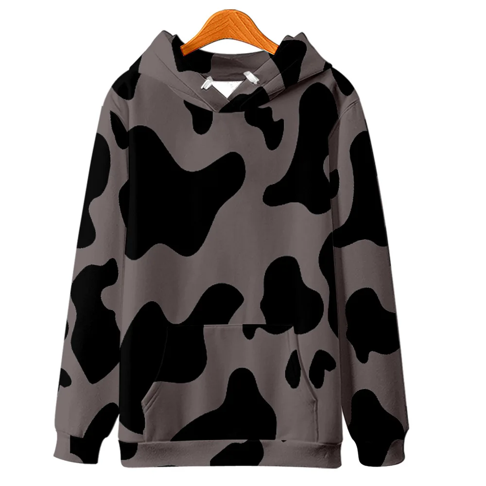 Moda preto branco vaca padrão impressão hoodie feminino masculino manga longa moletom hoodies casual harajuku jaquetas casaco