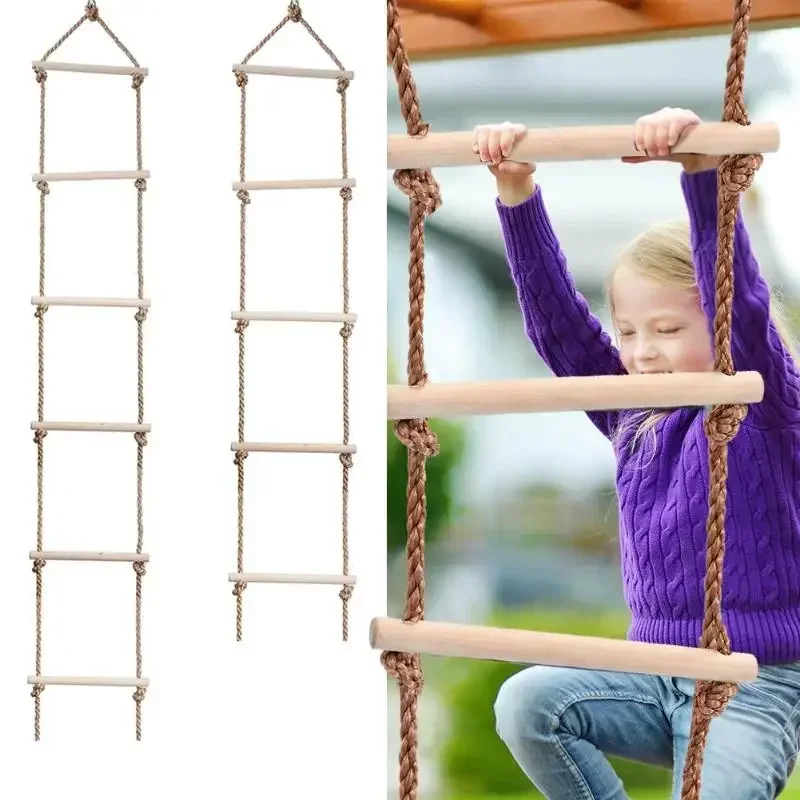 Wooden Rope Ladder Multi Rungs Children Climbing Toy Rungs Climbing Game Toy Outdoor Training Activity Outdoor Fun Toy Swings