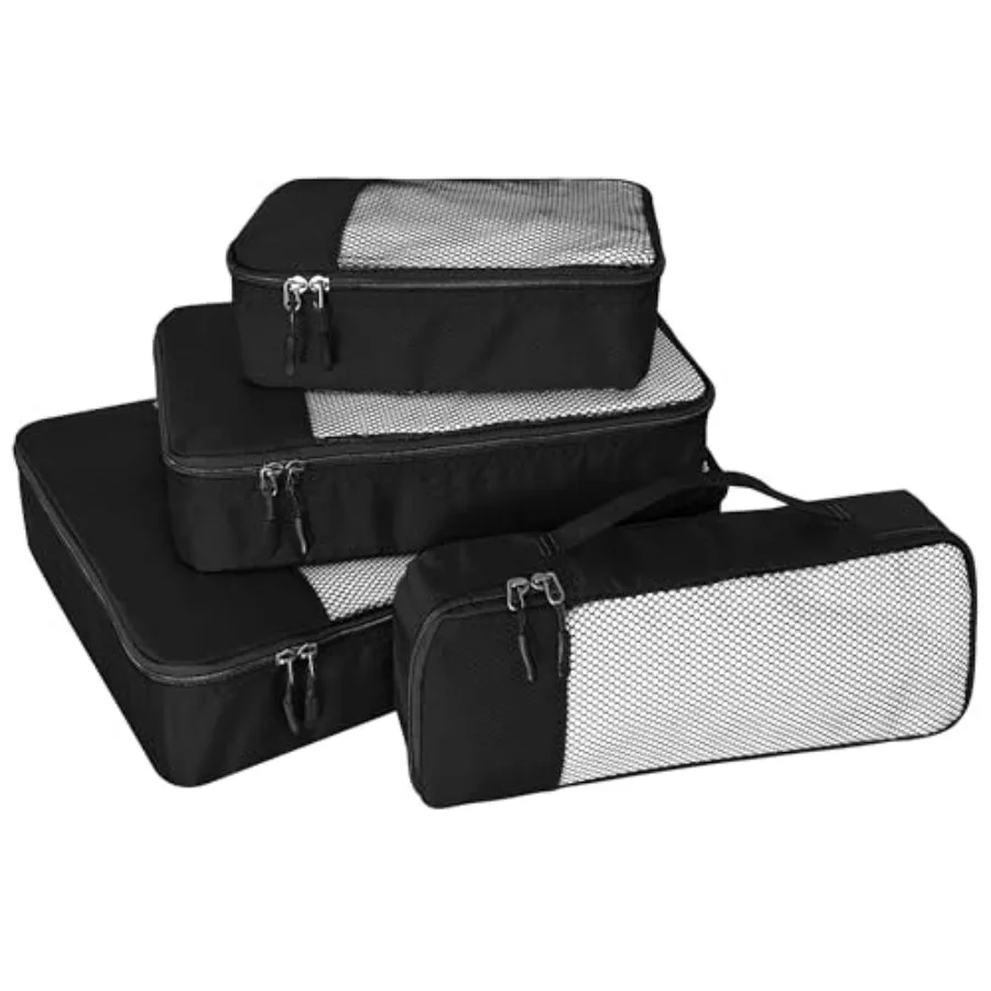 

Набор из 4 органайзеров для путешествий: сумки-кубы для чемоданов с двойной молнией и сетчатым верхом (малый, средний, большой)