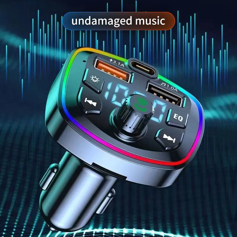 Car MP3 Player Bluetooth Charger Hands-free FM Transmitter Multi-function Plug-in Card Voice Broadcast PD Fast Charging U Disk