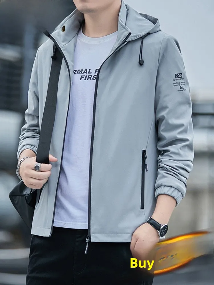 

Мужская повседневная куртка с капюшоном, ветрозащитная, теплая, весенне-осенняя, новая модель, из полиэфирного волокна, с длинными рукавами, на молнии, с принтованным узором