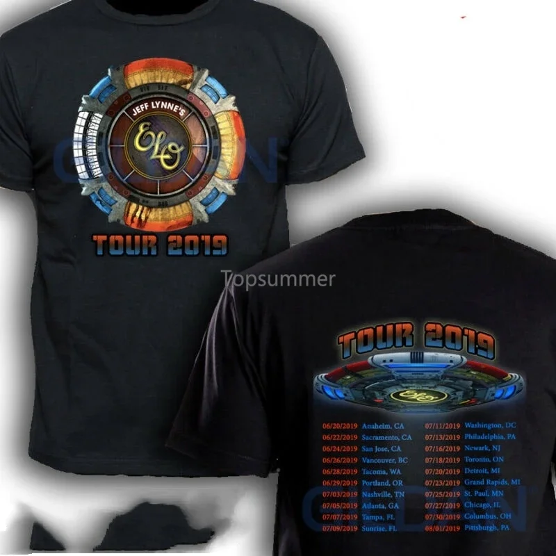 Jeff Lynnen Elo Tour 2019 T-Shirt Full Size Men Black And White Shirt Gildan