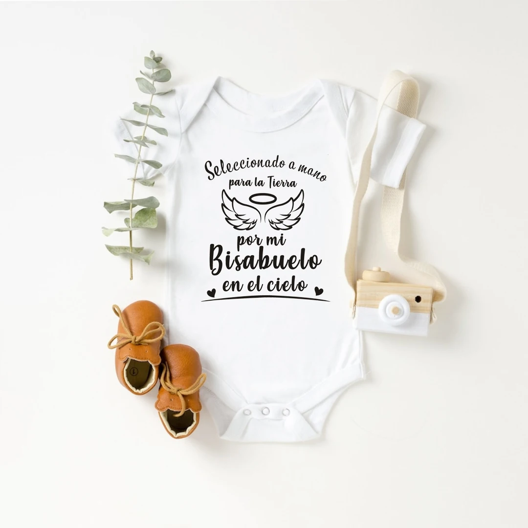 Seleccionado a mano para la Tierra por mi bisabuelo en el cielo Baby Bodysuit Cotton Short Sleeve Body Baby Boy Girl Rompers