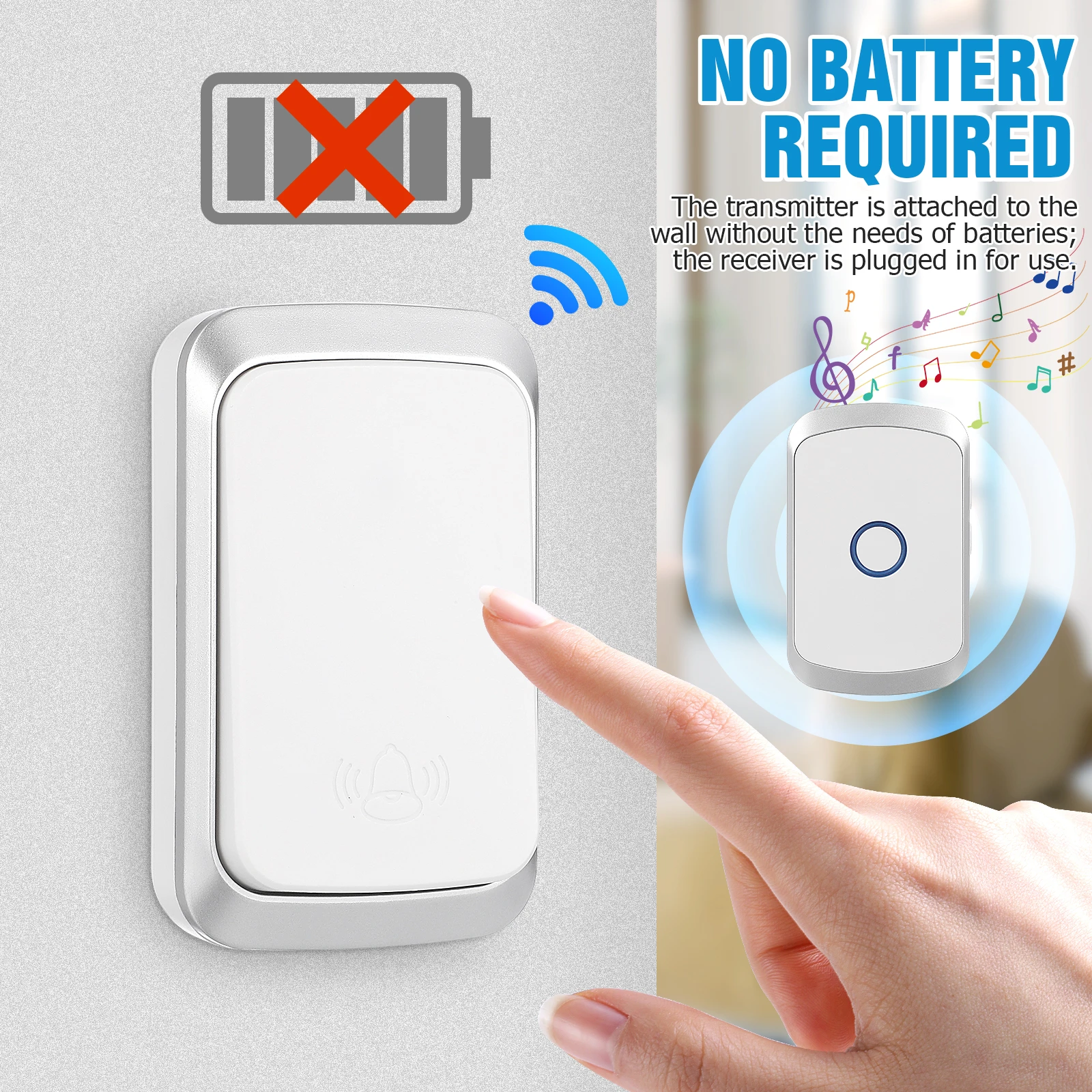 Wireless Doorbell Full Black US Volume Adjustable Long Range Various Ringtones for Home