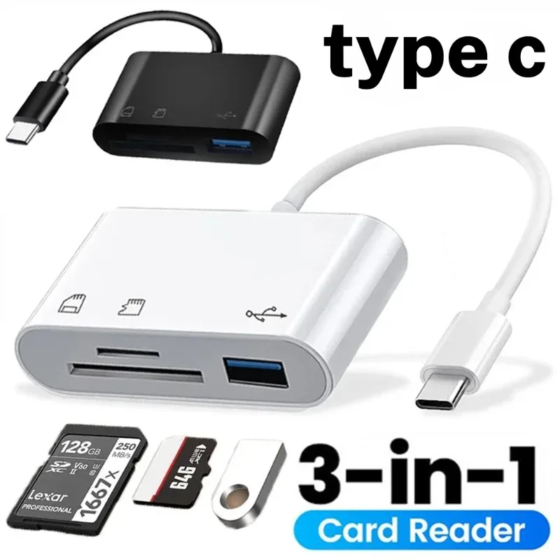 3 in 1 Multifunction TF CF SD Memory Card Reader Sim Cards Adapters USB C TypeC OTG Converter for Samsung MacBook Laptop Xiaomi