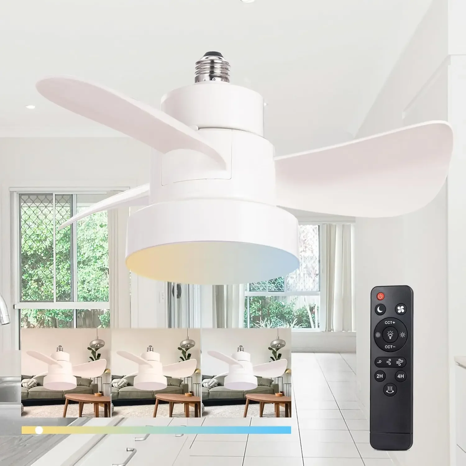 

Dimmable, Quiet and Stylish 14 Inch Ceiling Fan with Lights and Remote Control - 3 Speeds Adjustable Socket Fan Light for Bedroo