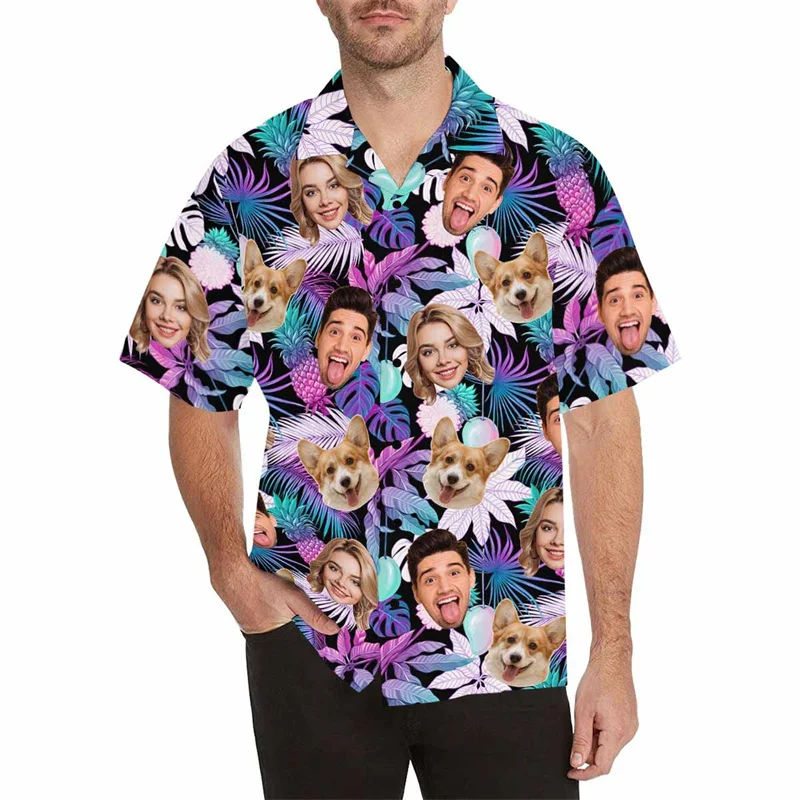 

Custom Photo Face Hawaiian Shirt Men Women Summer Beach Shirts Button Down Short Sleeves Tops 3d Printed Tropical Plants Blouse