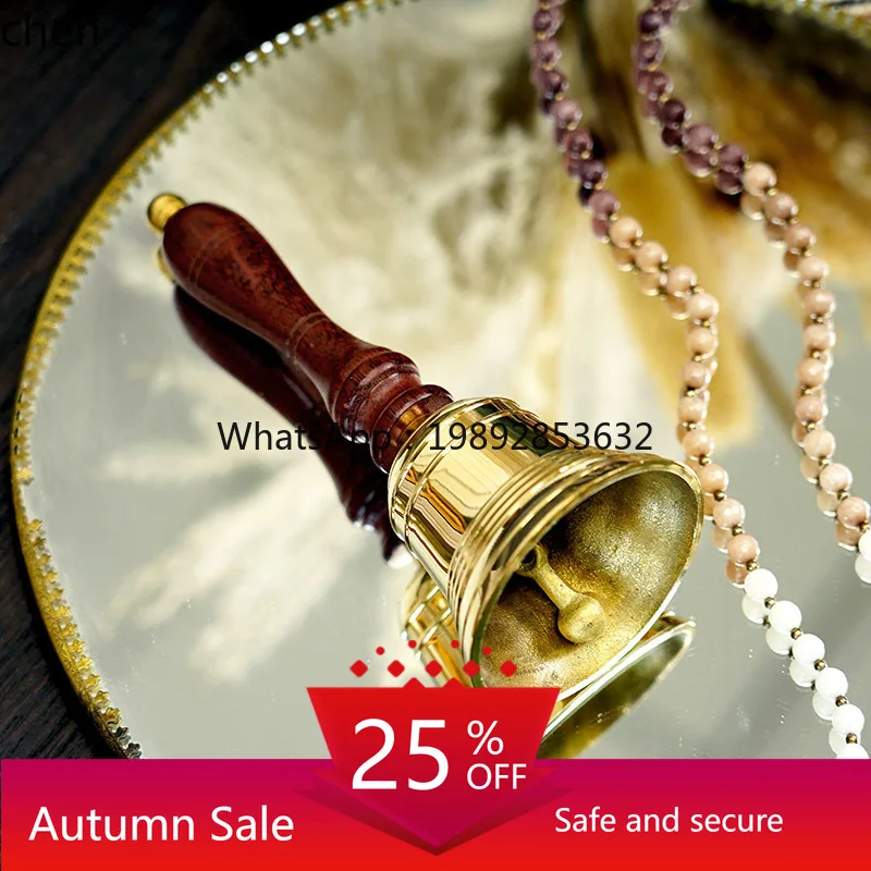

Handmade Brass Mango Wood Handle Handheld Rattle Dinner Bell
