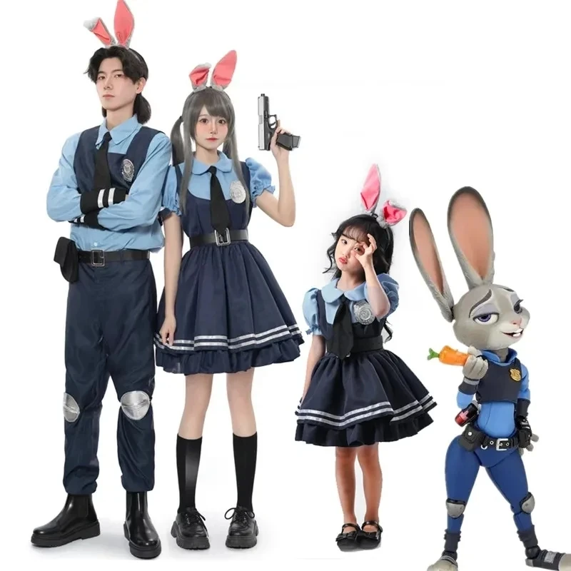 Dis-ney Crazy Animal Judy Hopps Cosplay Adult Women Headband Costume Dress Halloween Party Clothes Disguise Cartoon Zoo Roleplay