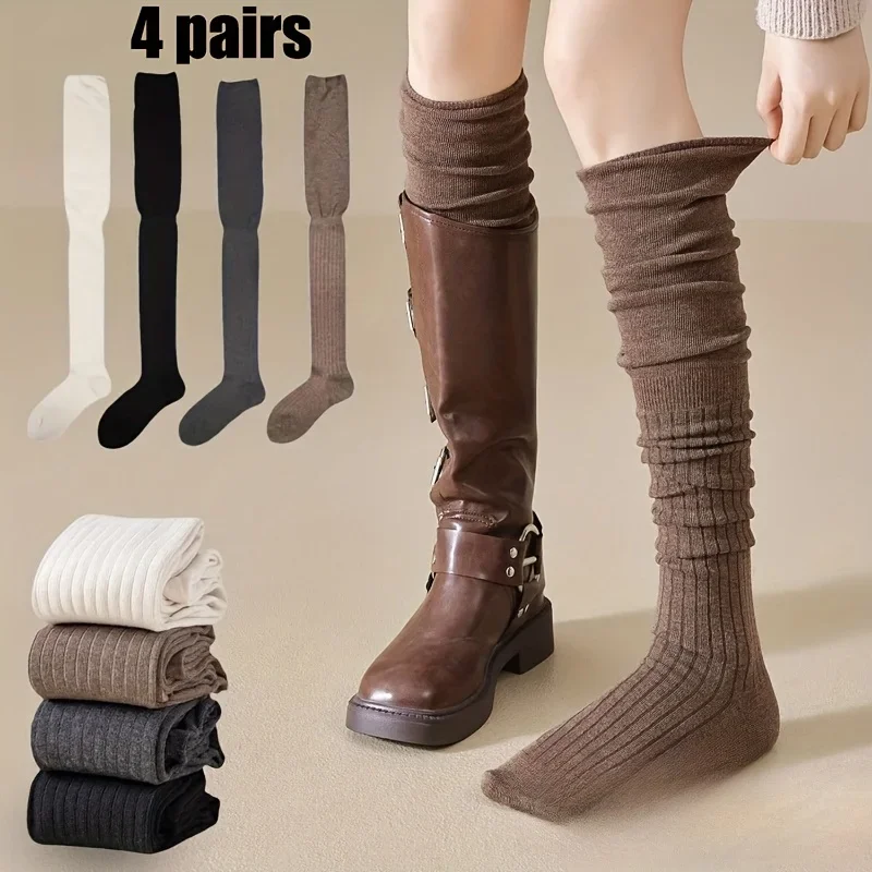 1/4 Pair Women Long Socks Autumn Winter Fashion Maillard Color Korean Style Over Knee High Socks Comfortable Warm Skin Friendly