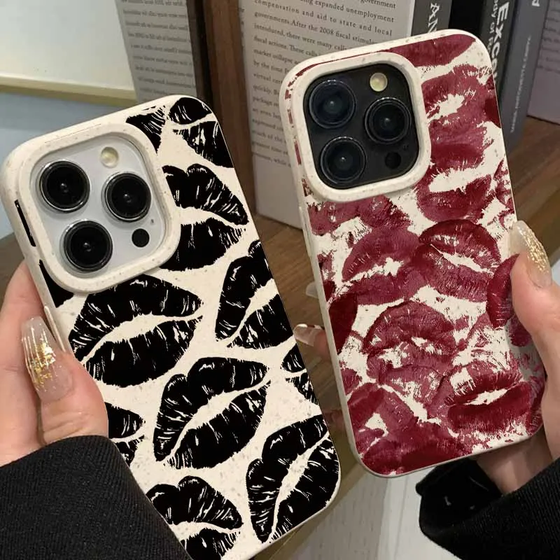 Sexy red lips For iPhone 17 AIR 16 15 14 13 12 11 Pro Max Plus Eco Biodegradable Wheat Straw TPU Phone Case
