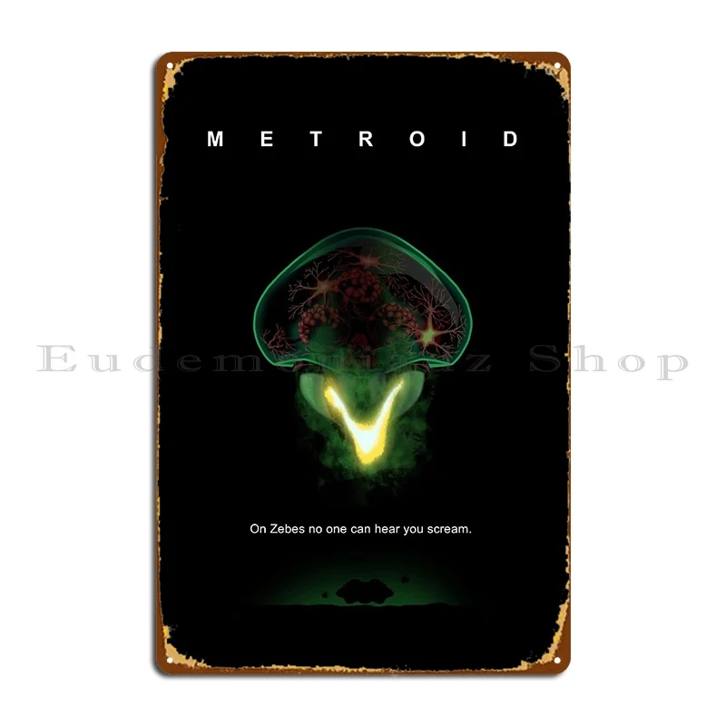 Metroid Alien Mash Up Metal Plaque Cinema Create Bar Garage Living Room Tin Sign Poster