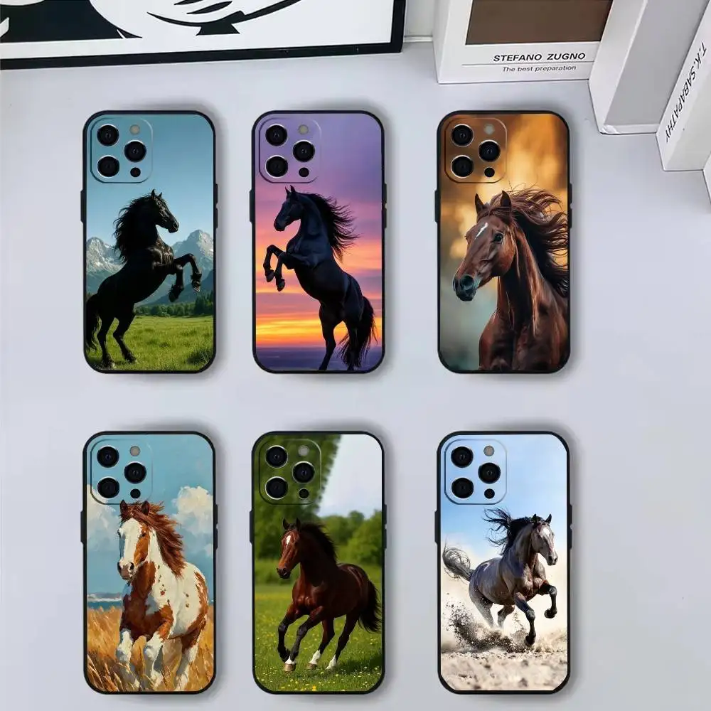 

Running Horse Phone Case For iPhone 17,16,15,14,13,12,11 Plus,Pro Max,Soft Silicone Black Cover