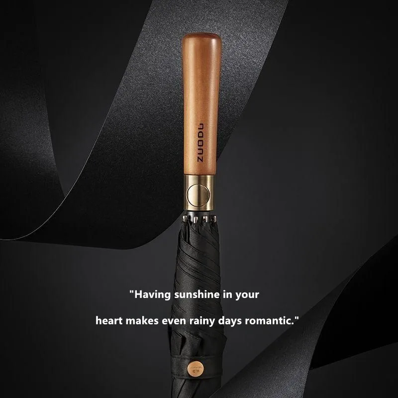 Men's Long Wooden Handle Umbrella Reinforced Heavy Rain and Wind Resistance Durable Retro British Style Advertising Umbrella
