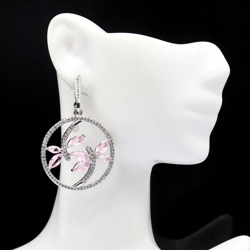 Buy 5 Get 1 Free 48x32mm SheCrown Beautiful Dragonfly Shape Tanzanite Green Amethyst Pink  Kunzite CZ Woman\'s Silver Earrings