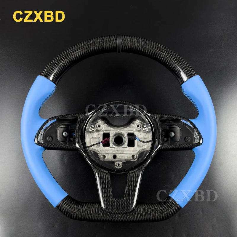 For 2021 Mercedes Sprinter Real Glossy Carbon Fiber Steering Wheel Blue Leather High Quality  Customized