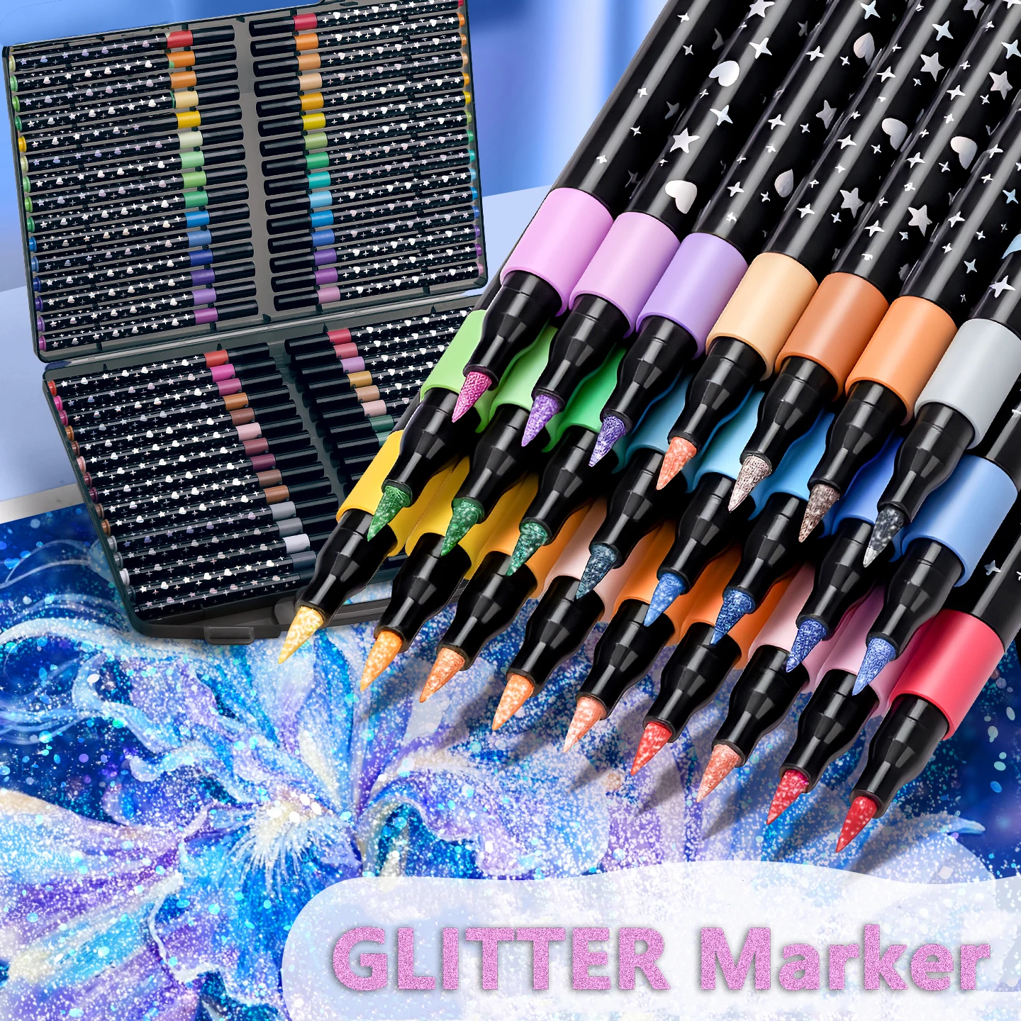 

24/48/72/96 Colors Dual Tip Glitter Brush Markers Shimmer Acrylic Markers Drawing Pens for Christmas Card Birthday Greeting DIY
