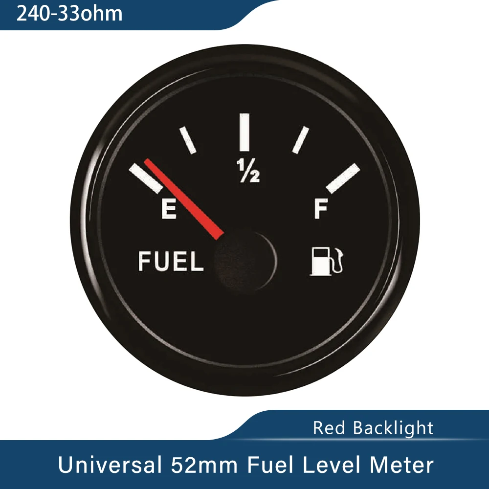 52mm Fuel Level Gauge Meter 0-190ohm 240-33ohm Signal with Red Backlight 12V 24V for Car Truck Boat Universal Type