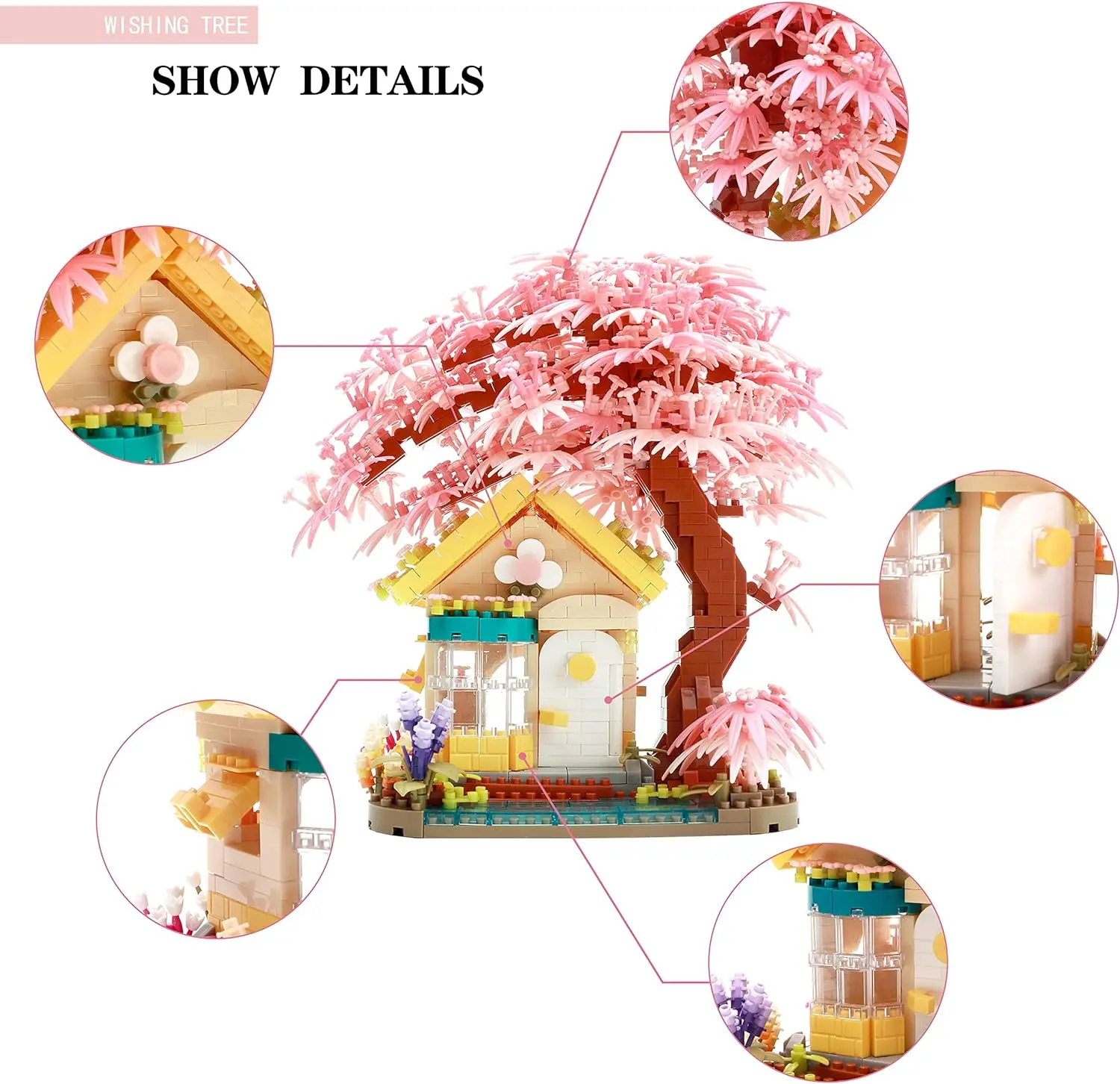 Sakura Tree Station Building Set Model Bonsai Tree House Building Blocks Pink Home Decoration Children\'s Toy Gifts