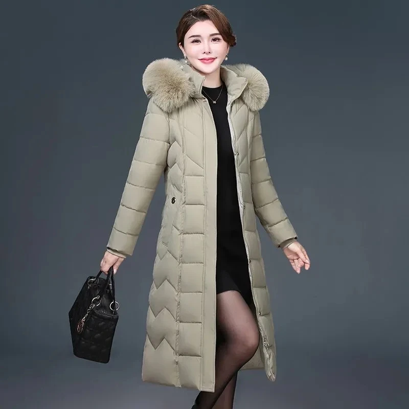 Middle Aged Mother Down Cotton Jacket 6XL Winter Oversized Thick Hooded Coat Windproof Rainproof Female Warm Long Parka Overcoat