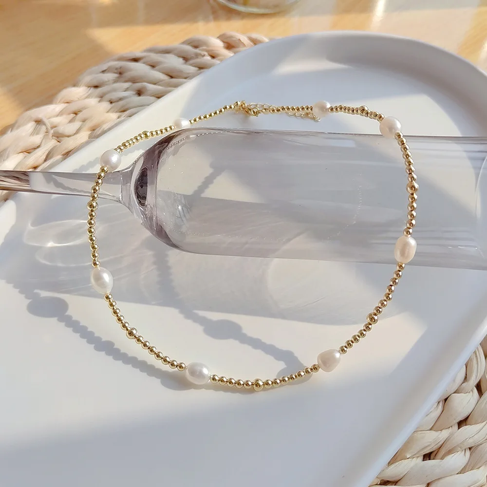 KKBEAD Gold Color Beaded Necklace Jewelry Supplier Natural Freshwater Pearls Choker for Women Necklaces Wholesale Pricing