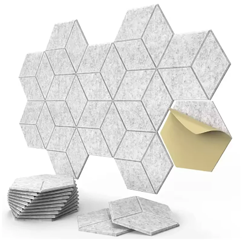 12-pack zeshoekige zelfklevende akoestische panelen Geluiddichte schuimpanelen Y-gevoerd ontwerp om geluid te absorberen Elimineer echo's Zwart