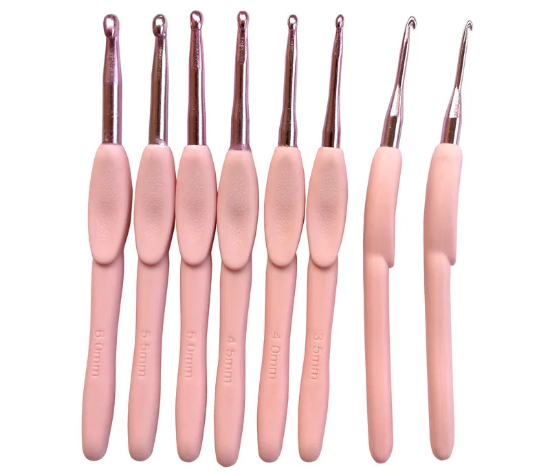 Aluminum Ergonomic Crochet Needles Set, Soft Rubber Grip, Cushioned, 2.0-6.0mm, 8Pcs