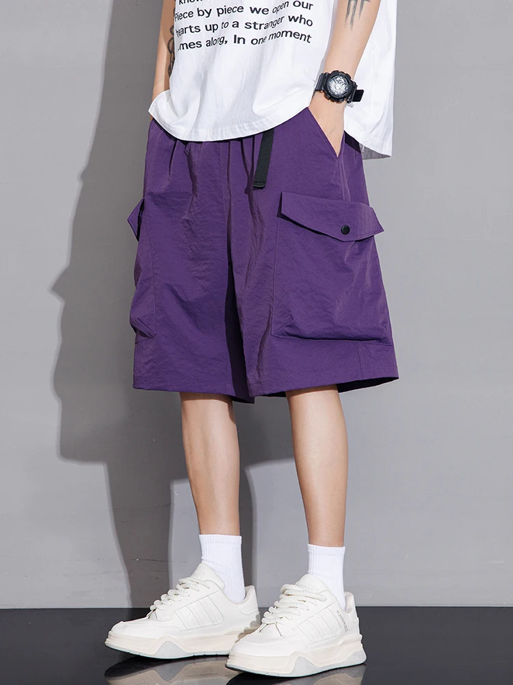 

Свободный крой, мужские летние американские функциональные рабочие брюки больших размеров, очень большие фиолетовые повседневные модные брюки длиной пять четвертей...