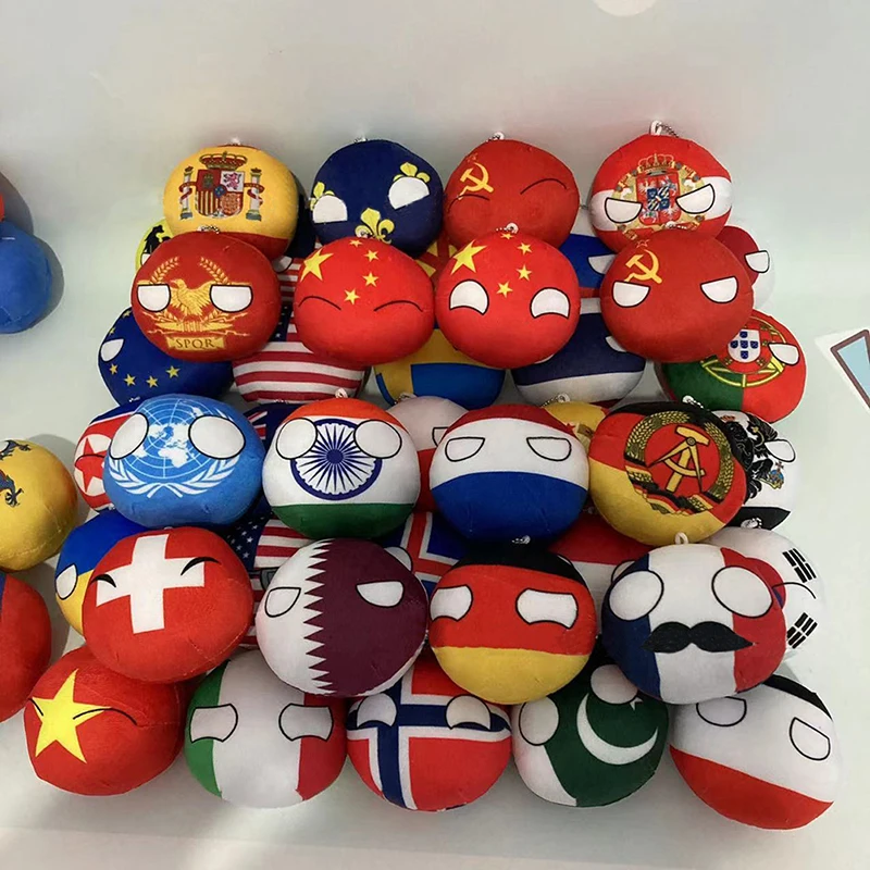 Country Ball Plush Toys Keychain Country Balls Pendant Soft Stuffed Doll Keyring Bag Charms For Kids Children's Day Gift