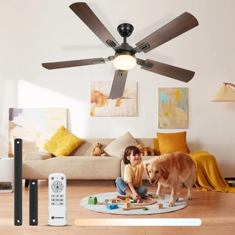 

Aigostar 52-дюймовые потолочные вентиляторы с подсветкой и пультом дистанционного управления, черный потолочный вентилятор для внутреннего и наружного использования с тихим реверсивным двигателем постоянного тока