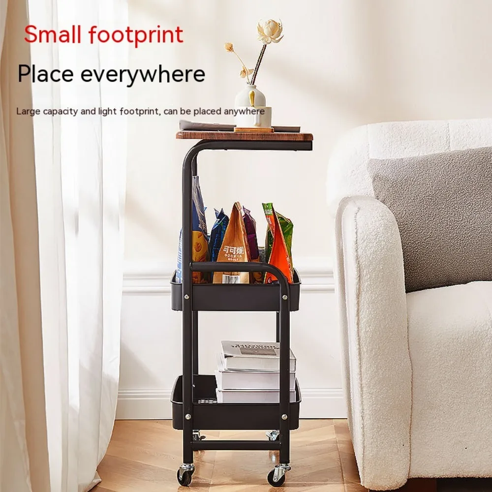 Rolling Utility Cart Trolley Storage Rack With Wooden Top Table Slim Storage Cart Multipurpose Waterproof Multi-Layer Trolley