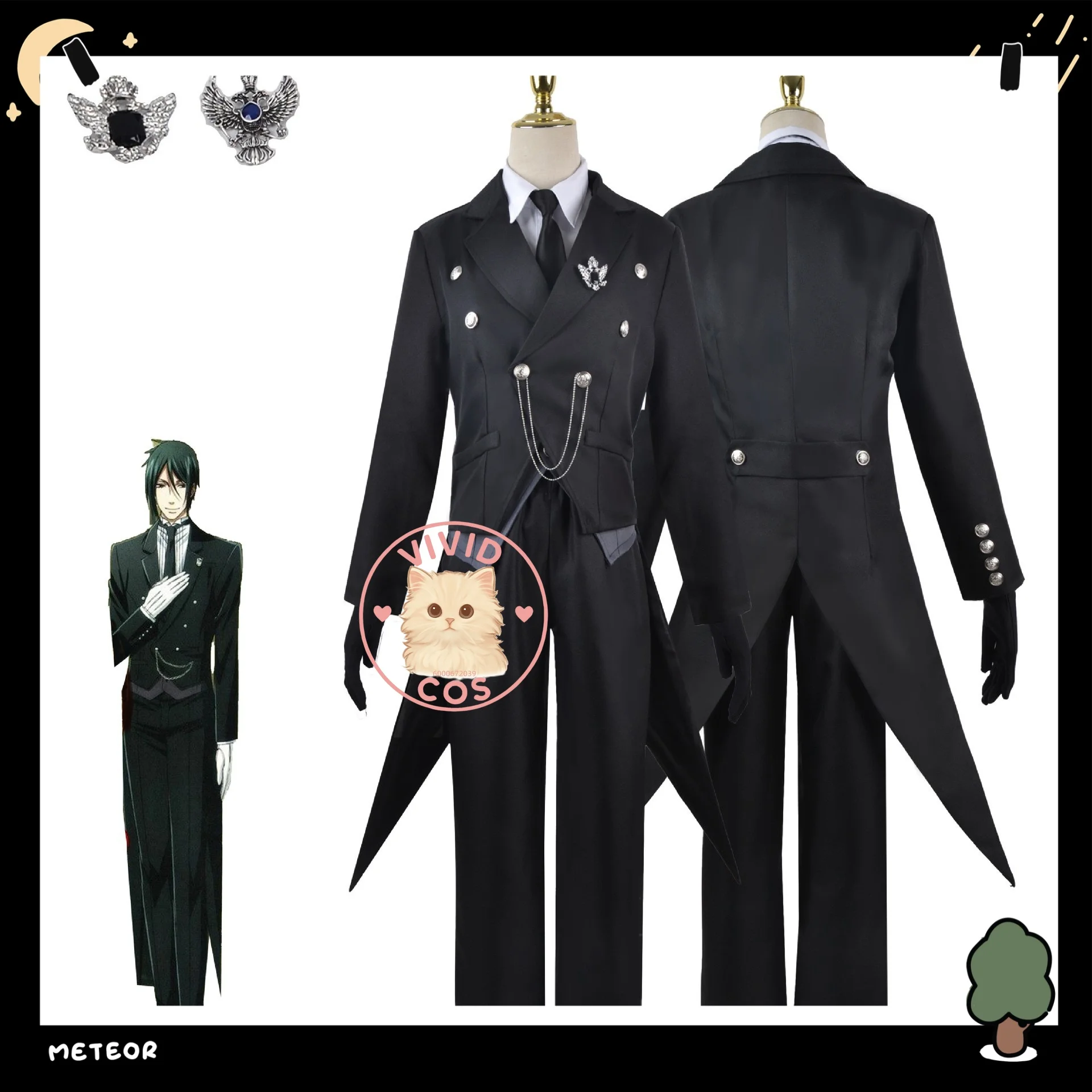 

Sebastian Dinner Jacket Cosplay Costume Butler Anime Character Vintage Formal Gown Full Men's Clothing Set Two-dimensional