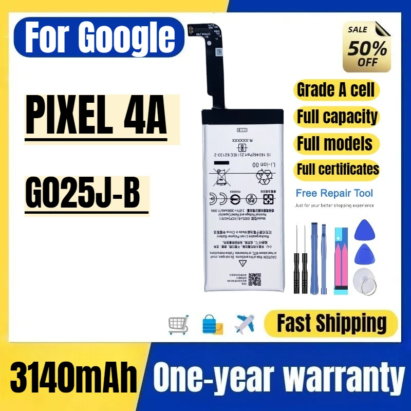 

Аккумулятор G025J-B для мобильного телефона Google Pixel 4A, высококачественный, большой емкости, сменный, класс А, с инструментами