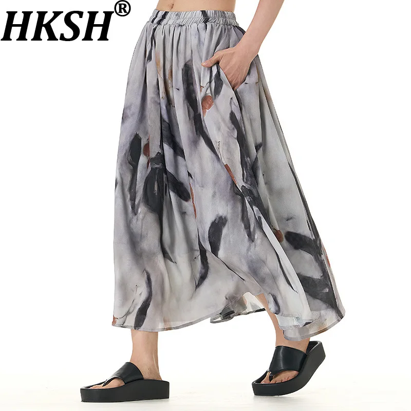 

Женская повседневная плиссированная юбка HKSH с принтом, А-силуэт, стройнящая, с эластичной талией, универсальная, элегантная, модная, летняя, HK22119